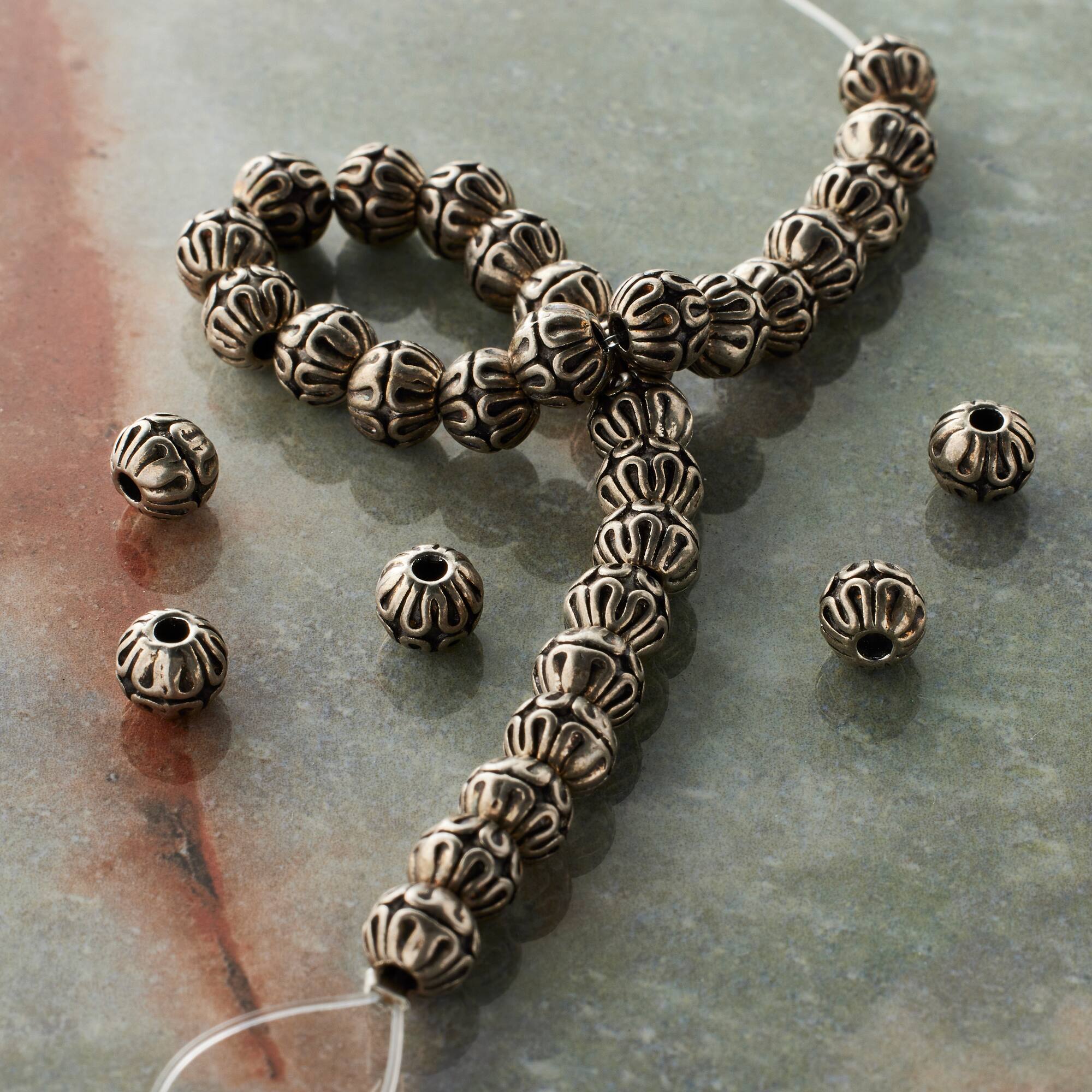 Silver Rococo Metal Round Beads, 6mm by Bead Landing™